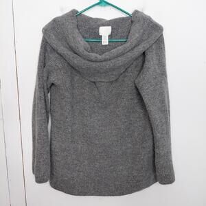 Hm Sweater Womens Medium Foldover Neck Off Shoulder Soft Knit Neutral Minimalist